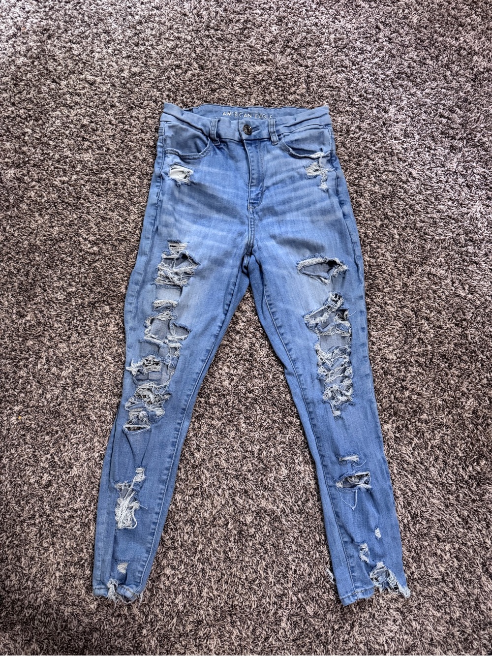 American Eagle Ripped High-Rise Skinny Jeans - Light Blue